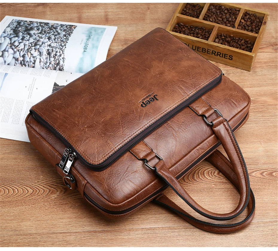 JEEP BULUO High Quality 14 In Laptop Business Bag Men Briefcases For Man Handbags Split Leather Office Large Capacity Bags