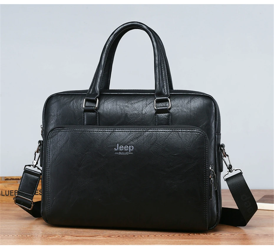 JEEP BULUO High Quality 14 In Laptop Business Bag Men Briefcases For Man Handbags Split Leather Office Large Capacity Bags