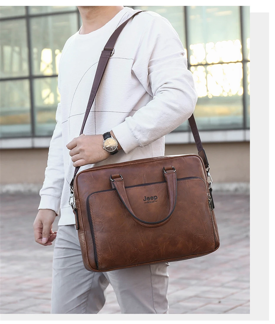 JEEP BULUO High Quality 14 In Laptop Business Bag Men Briefcases For Man Handbags Split Leather Office Large Capacity Bags