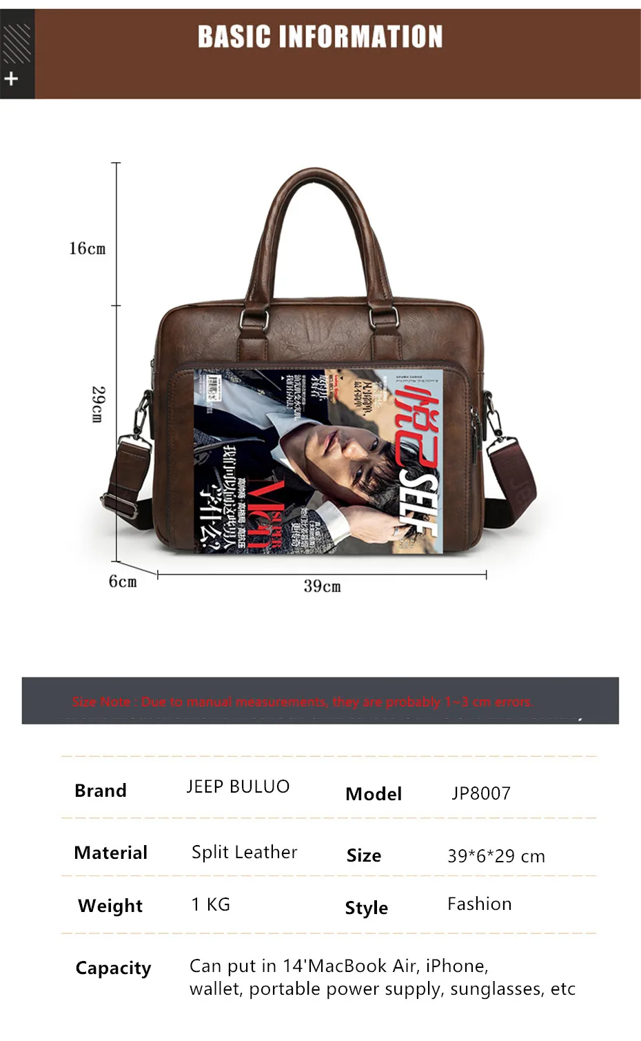 JEEP BULUO High Quality 14 In Laptop Business Bag Men Briefcases For Man Handbags Split Leather Office Large Capacity Bags