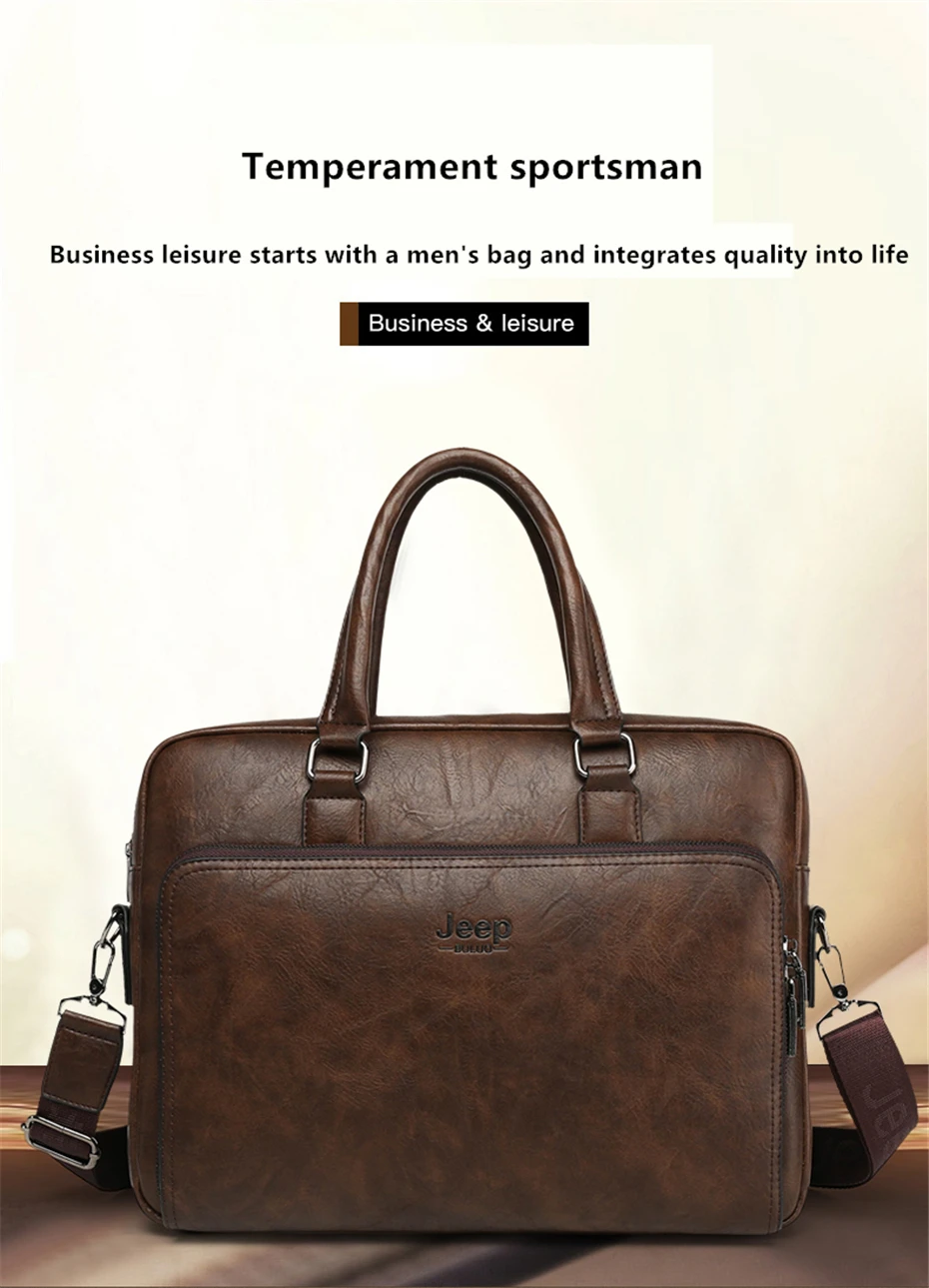 JEEP BULUO High Quality 14 In Laptop Business Bag Men Briefcases For Man Handbags Split Leather Office Large Capacity Bags