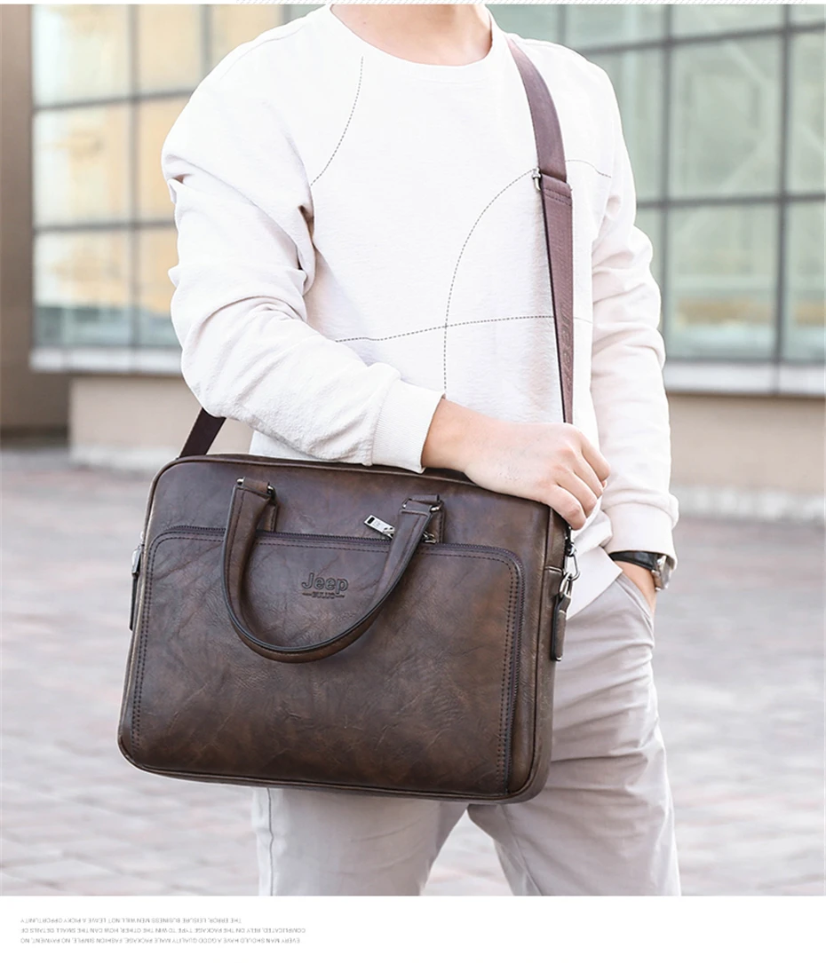 JEEP BULUO High Quality 14 In Laptop Business Bag Men Briefcases For Man Handbags Split Leather Office Large Capacity Bags
