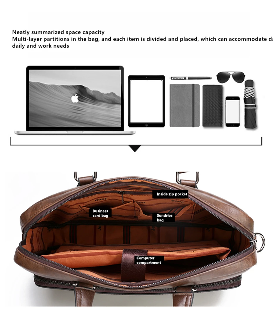 JEEP BULUO High Quality 14 In Laptop Business Bag Men Briefcases For Man Handbags Split Leather Office Large Capacity Bags