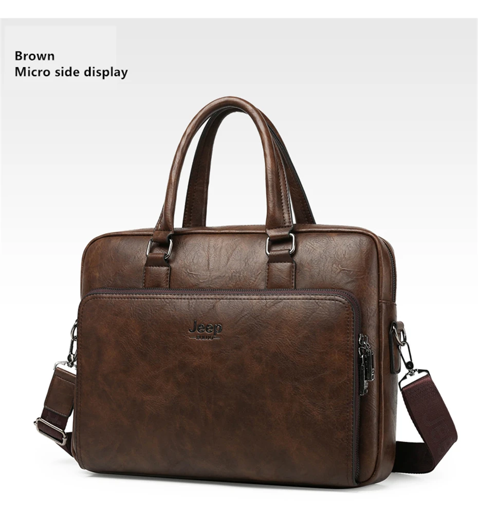 JEEP BULUO High Quality 14 In Laptop Business Bag Men Briefcases For Man Handbags Split Leather Office Large Capacity Bags