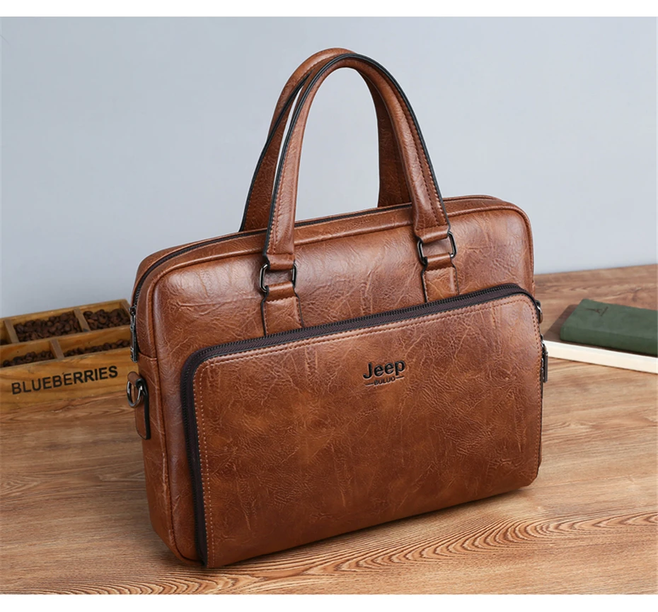 JEEP BULUO High Quality 14 In Laptop Business Bag Men Briefcases For Man Handbags Split Leather Office Large Capacity Bags