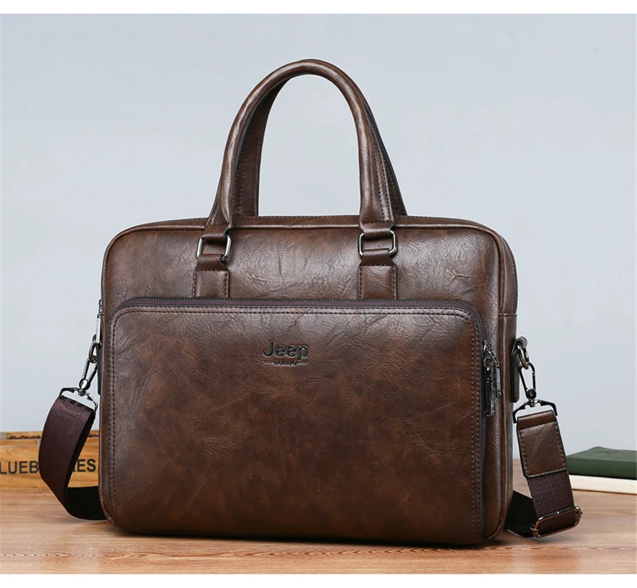 JEEP BULUO High Quality 14 In Laptop Business Bag Men Briefcases For Man Handbags Split Leather Office Large Capacity Bags