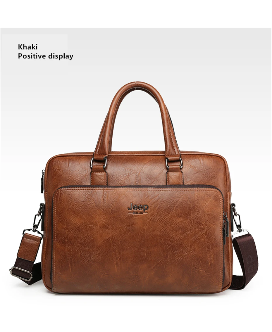JEEP BULUO High Quality 14 In Laptop Business Bag Men Briefcases For Man Handbags Split Leather Office Large Capacity Bags