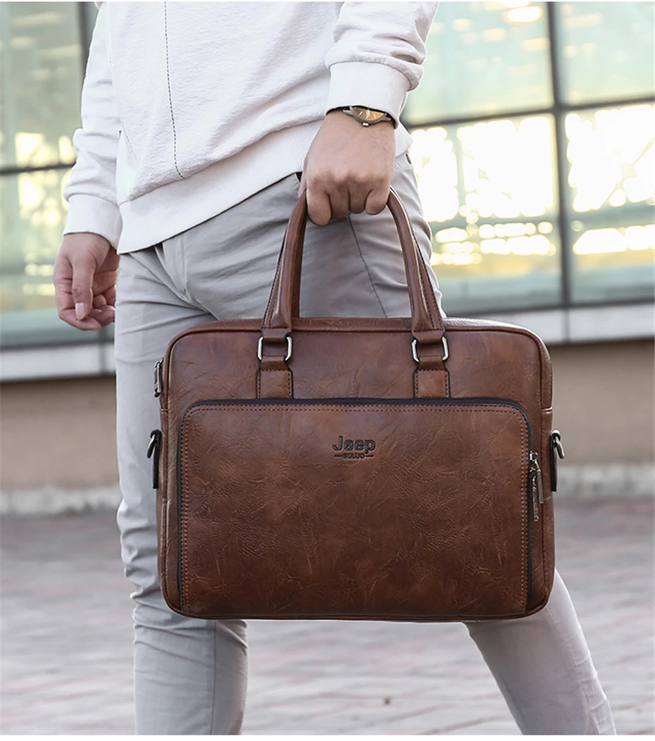 JEEP BULUO High Quality 14 In Laptop Business Bag Men Briefcases For Man Handbags Split Leather Office Large Capacity Bags
