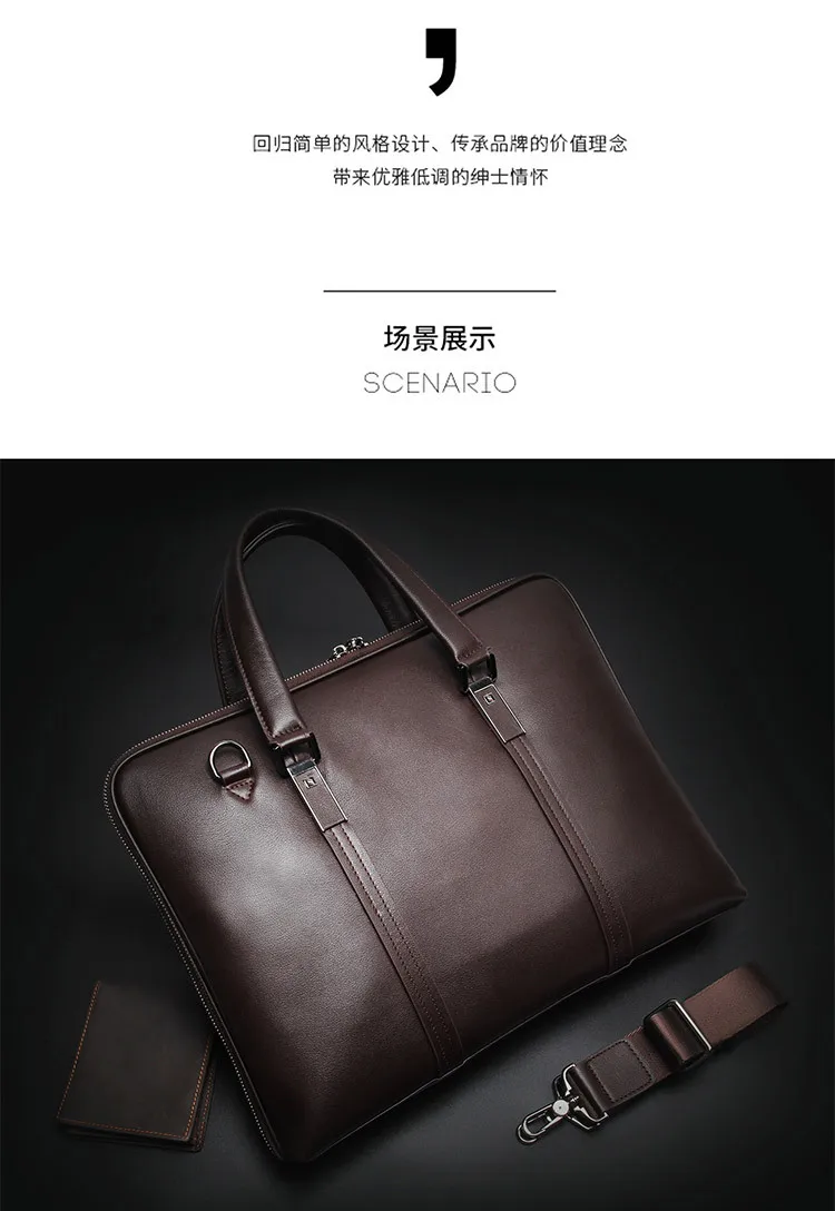 Luxury Genuine Leather Briefcase Men Leather Business Bag 15.6" Laptop Bag 14 Male Office Bag Document File Case Shoulder Bag
