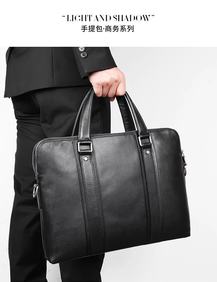 Luxury Genuine Leather Briefcase Men Leather Business Bag 15.6" Laptop Bag 14 Male Office Bag Document File Case Shoulder Bag