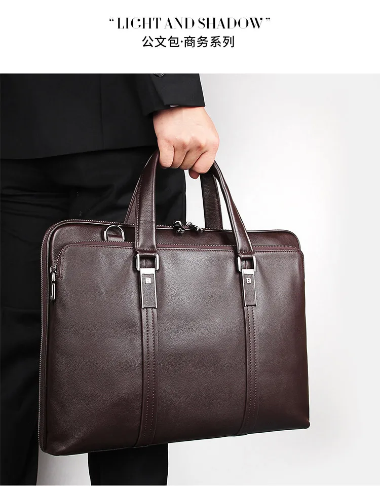 Luxury Genuine Leather Briefcase Men Leather Business Bag 15.6" Laptop Bag 14 Male Office Bag Document File Case Shoulder Bag