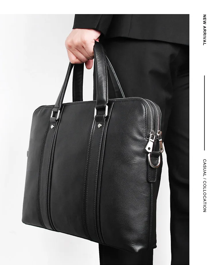 Luxury Genuine Leather Briefcase Men Leather Business Bag 15.6" Laptop Bag 14 Male Office Bag Document File Case Shoulder Bag