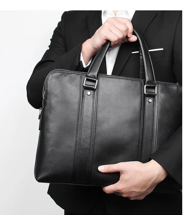 Luxury Genuine Leather Briefcase Men Leather Business Bag 15.6" Laptop Bag 14 Male Office Bag Document File Case Shoulder Bag
