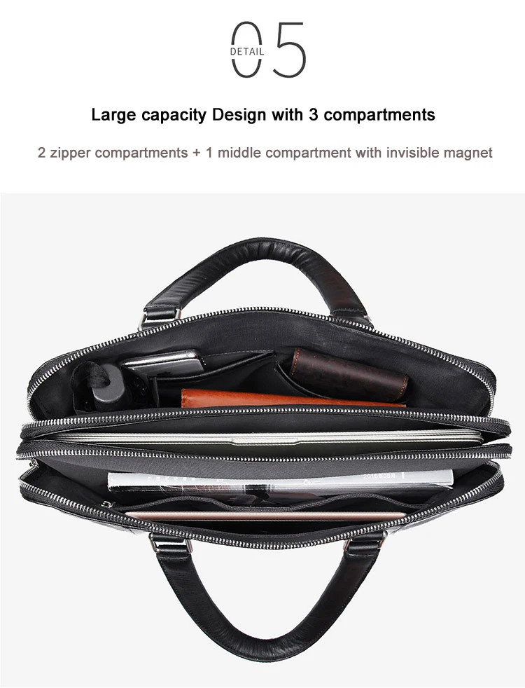 Luxury Genuine Leather Briefcase Men Leather Business Bag 15.6" Laptop Bag 14 Male Office Bag Document File Case Shoulder Bag