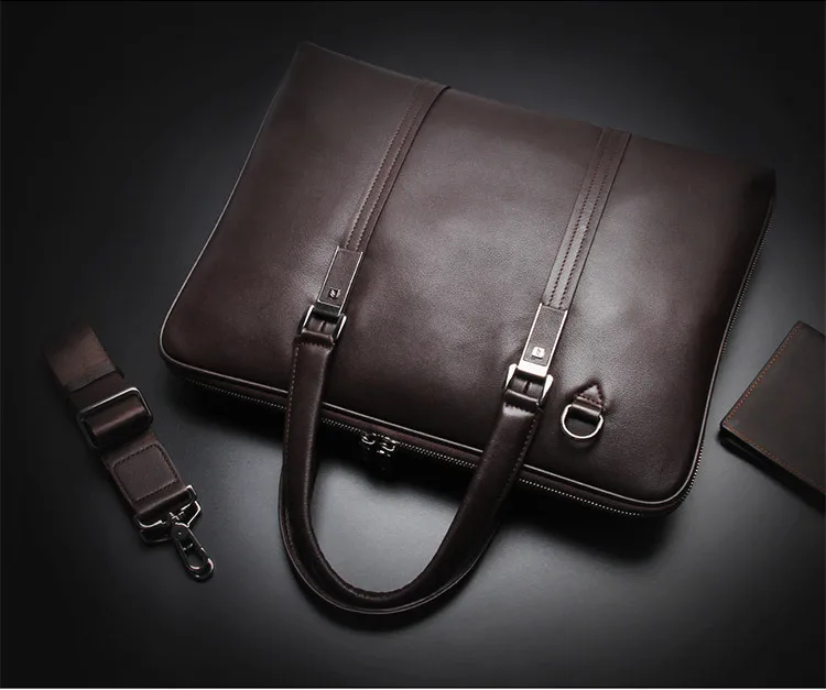 Luxury Genuine Leather Briefcase Men Leather Business Bag 15.6" Laptop Bag 14 Male Office Bag Document File Case Shoulder Bag