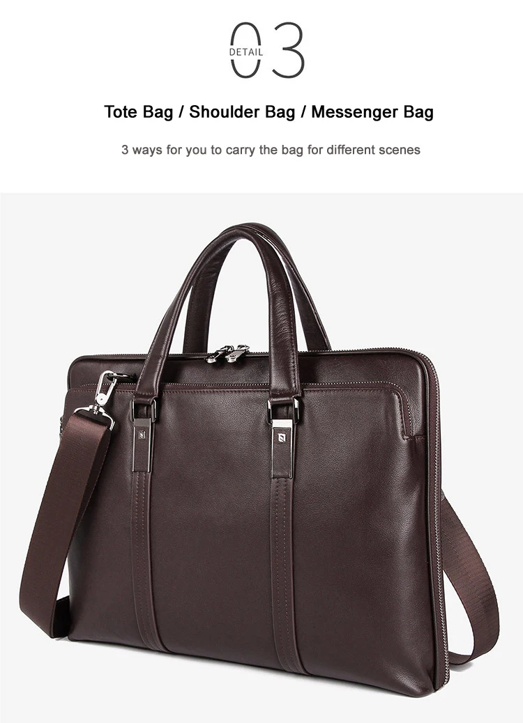 Luxury Genuine Leather Briefcase Men Leather Business Bag 15.6" Laptop Bag 14 Male Office Bag Document File Case Shoulder Bag