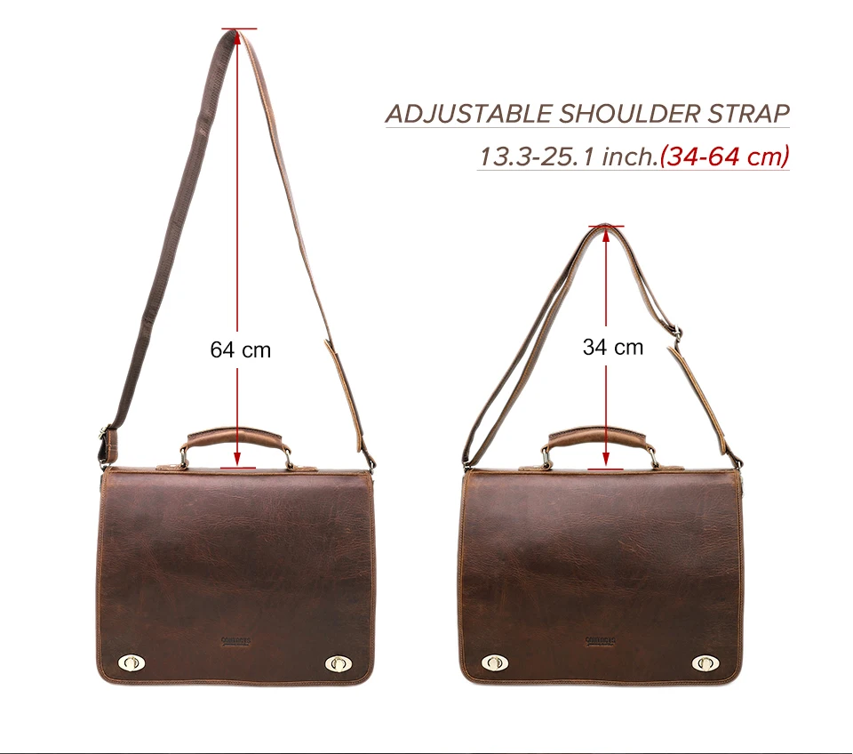 CONTACT'S Business Men Briefcase Crazy Horse Leather Shoulder Messenger Bags Luxury Brand Latop Bag for 15.6 inch Tote Handbags