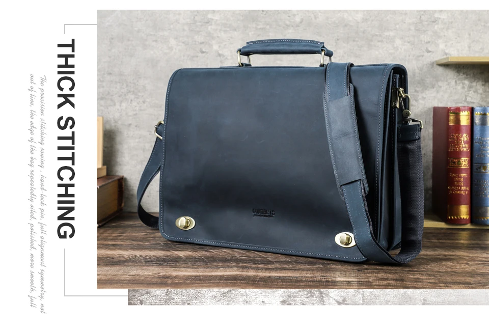 CONTACT'S Business Men Briefcase Crazy Horse Leather Shoulder Messenger Bags Luxury Brand Latop Bag for 15.6 inch Tote Handbags