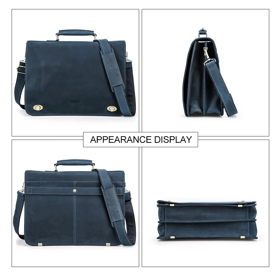 CONTACT'S Business Men Briefcase Crazy Horse Leather Shoulder Messenger Bags Luxury Brand Latop Bag for 15.6 inch Tote Handbags