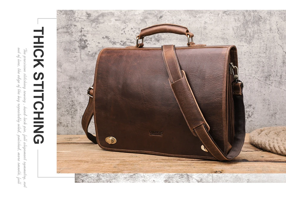 CONTACT'S Business Men Briefcase Crazy Horse Leather Shoulder Messenger Bags Luxury Brand Latop Bag for 15.6 inch Tote Handbags