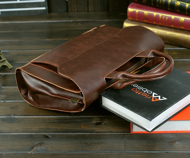 GUMST Retro Men's Briefcase Crazy Horse Leather Laptop Handbag Business Men Messenger Bags Leather Laptop Bag