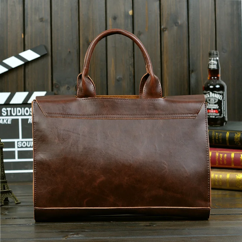 GUMST Retro Men's Briefcase Crazy Horse Leather Laptop Handbag Business Men Messenger Bags Leather Laptop Bag