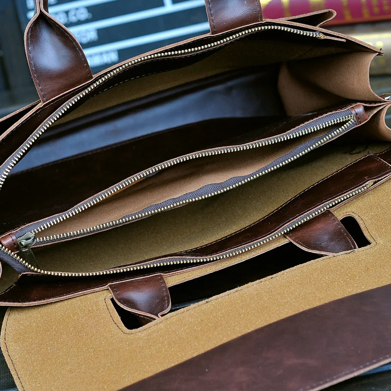 GUMST Retro Men's Briefcase Crazy Horse Leather Laptop Handbag Business Men Messenger Bags Leather Laptop Bag
