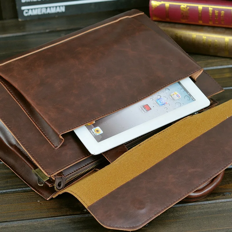 GUMST Retro Men's Briefcase Crazy Horse Leather Laptop Handbag Business Men Messenger Bags Leather Laptop Bag