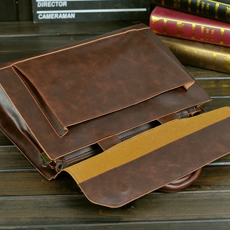 GUMST Retro Men's Briefcase Crazy Horse Leather Laptop Handbag Business Men Messenger Bags Leather Laptop Bag