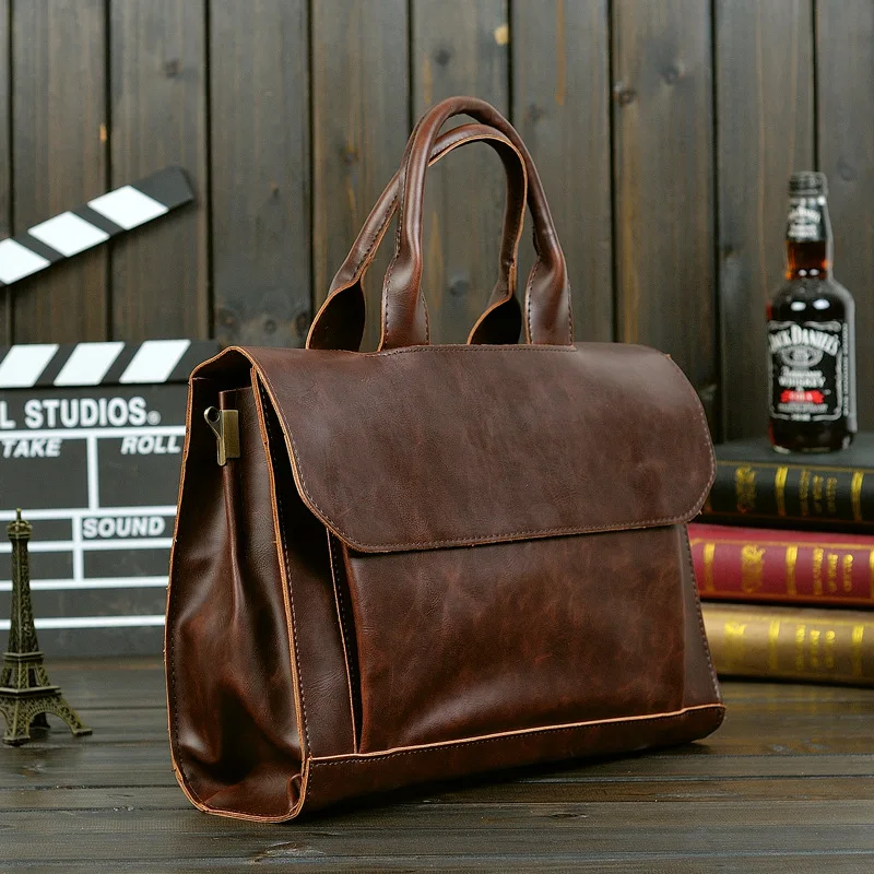 GUMST Retro Men's Briefcase Crazy Horse Leather Laptop Handbag Business Men Messenger Bags Leather Laptop Bag