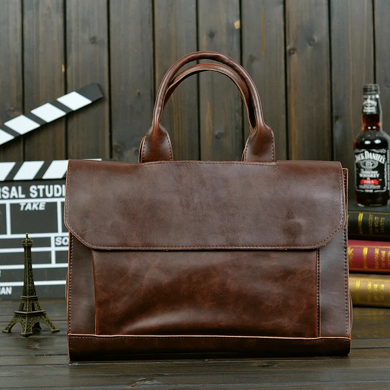 GUMST Retro Men's Briefcase Crazy Horse Leather Laptop Handbag Business Men Messenger Bags Leather Laptop Bag