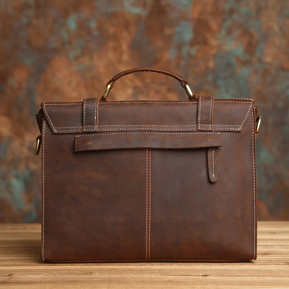 NASVA Genuine Leather Men's Briefcase Retro Handbag Shoulder Laptop Bags Office Bags Document Bags