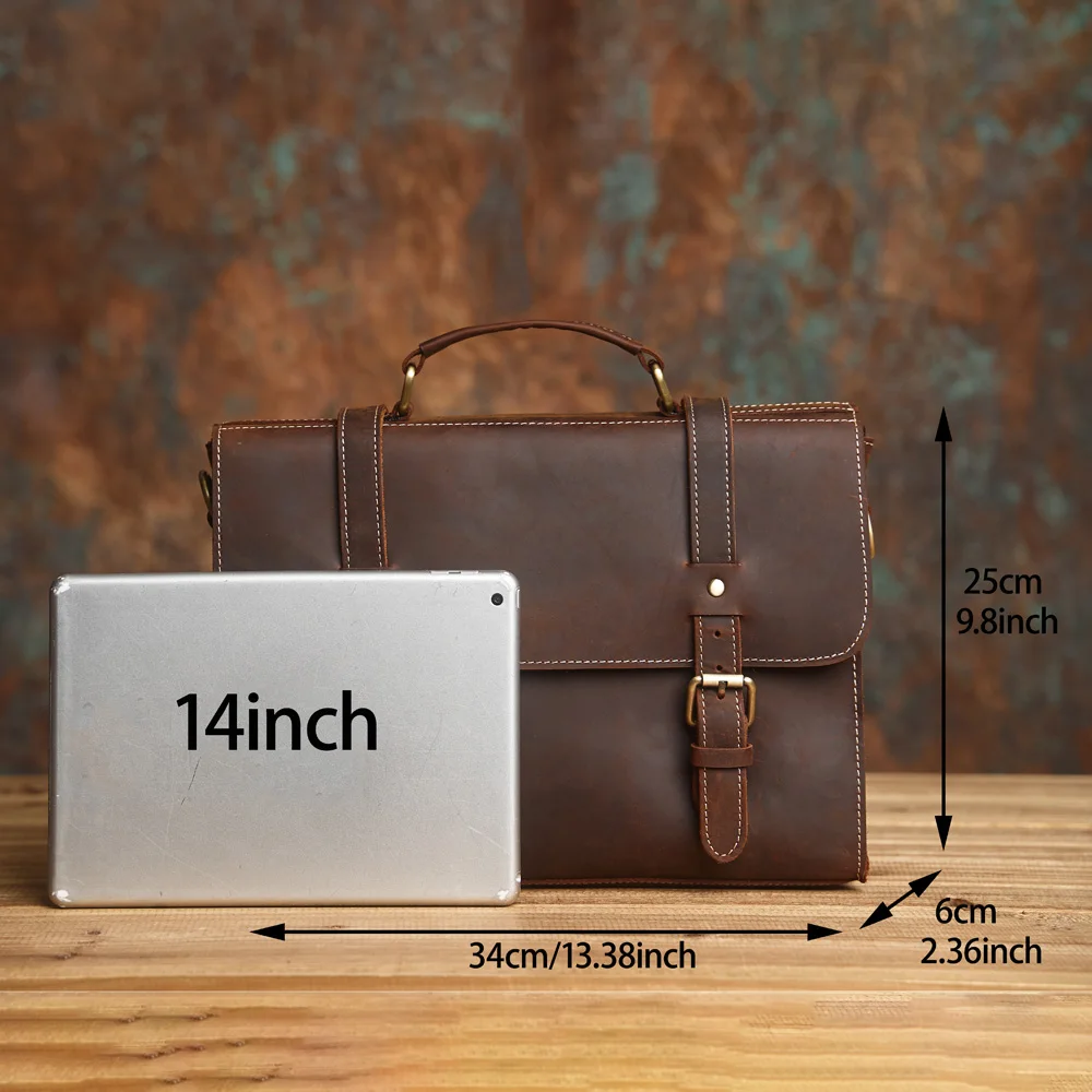 NASVA Genuine Leather Men's Briefcase Retro Handbag Shoulder Laptop Bags Office Bags Document Bags