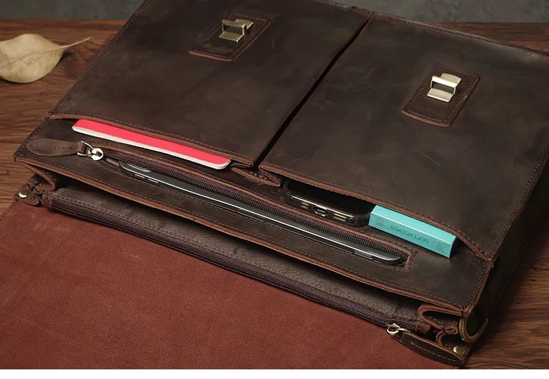 NUKA Men's Executive Briefcase Genuine Leather Business Handbag Top Cowhide Vintage Shoulder Bag Man Office Laptop Messenger Bag