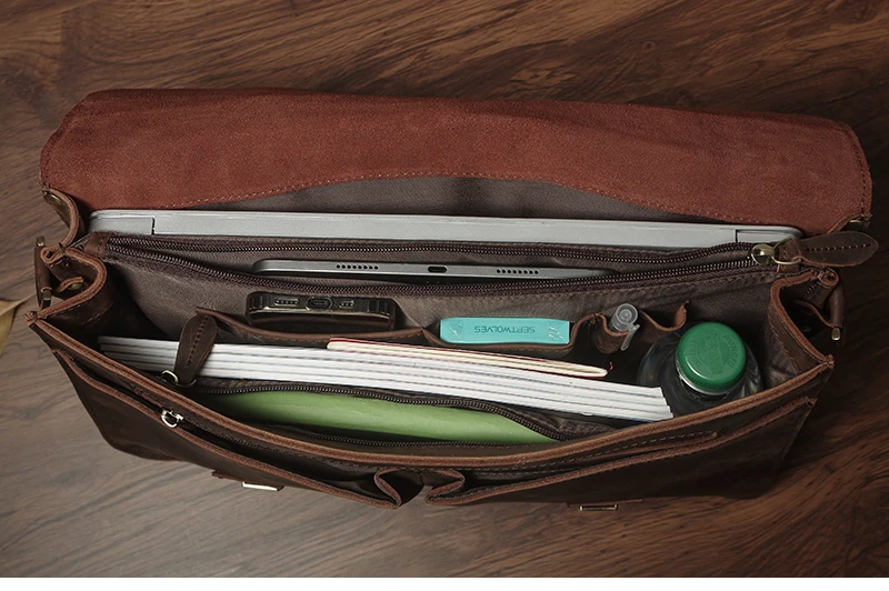 NUKA Men's Executive Briefcase Genuine Leather Business Handbag Top Cowhide Vintage Shoulder Bag Man Office Laptop Messenger Bag