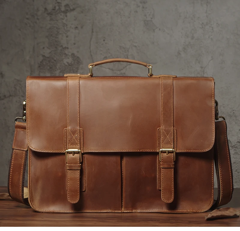 NUKA Men's Executive Briefcase Genuine Leather Business Handbag Top Cowhide Vintage Shoulder Bag Man Office Laptop Messenger Bag