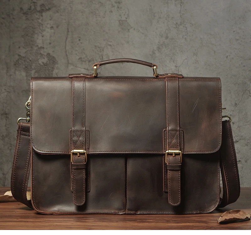NUKA Men's Executive Briefcase Genuine Leather Business Handbag Top Cowhide Vintage Shoulder Bag Man Office Laptop Messenger Bag