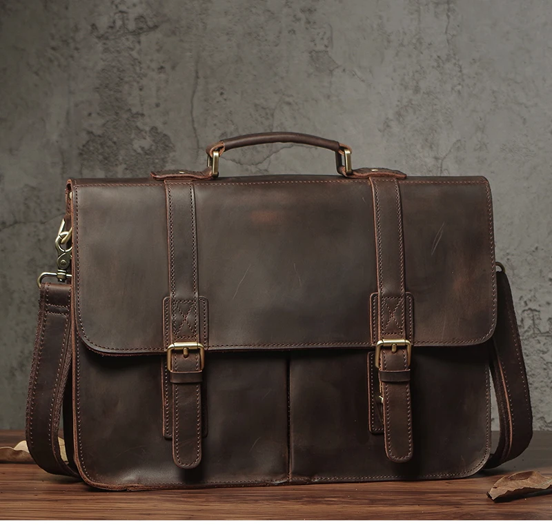 NUKA Men's Executive Briefcase Genuine Leather Business Handbag Top Cowhide Vintage Shoulder Bag Man Office Laptop Messenger Bag