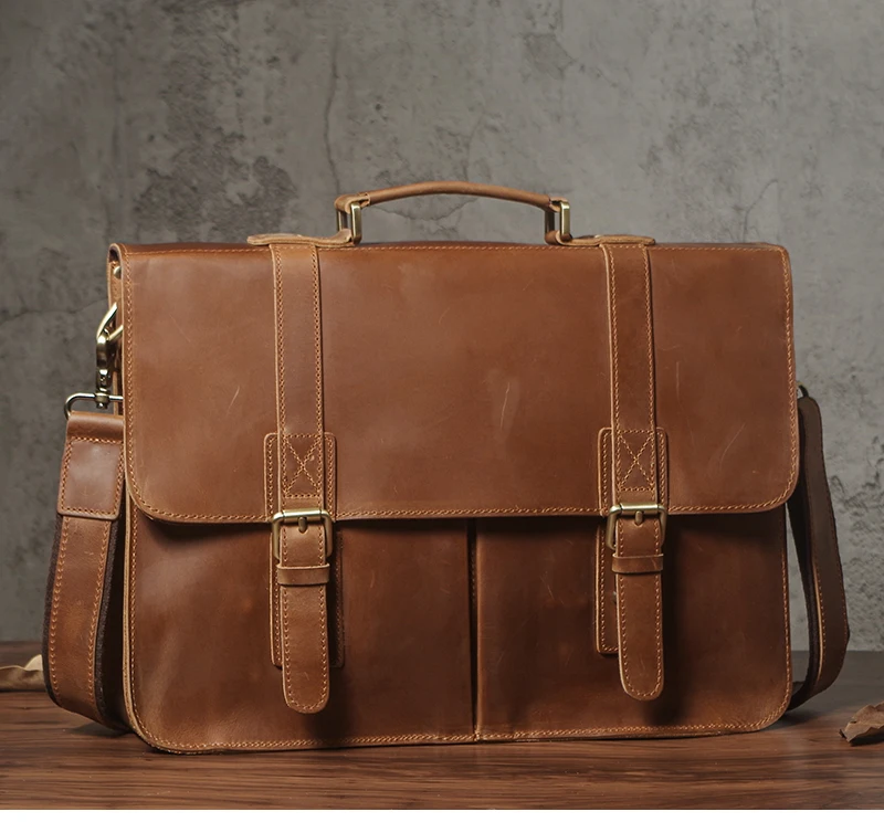 NUKA Men's Executive Briefcase Genuine Leather Business Handbag Top Cowhide Vintage Shoulder Bag Man Office Laptop Messenger Bag