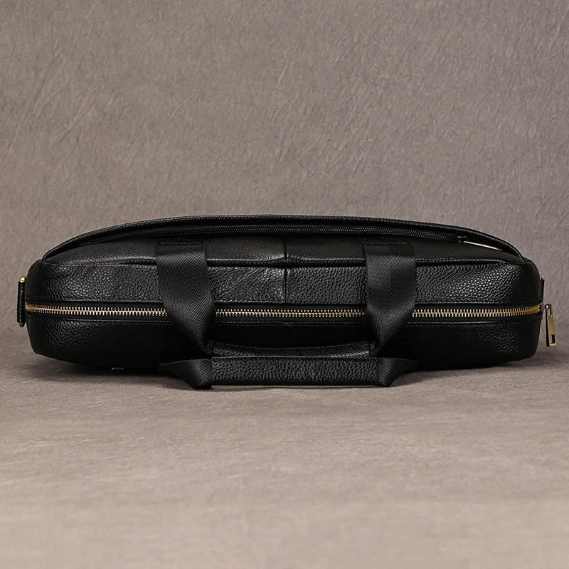 Luufan Genuine Leather Men's Business Handbag 15" Laptop Briefcase Bag Male A4 Document Shoulder Message Computer Bag Work Tote