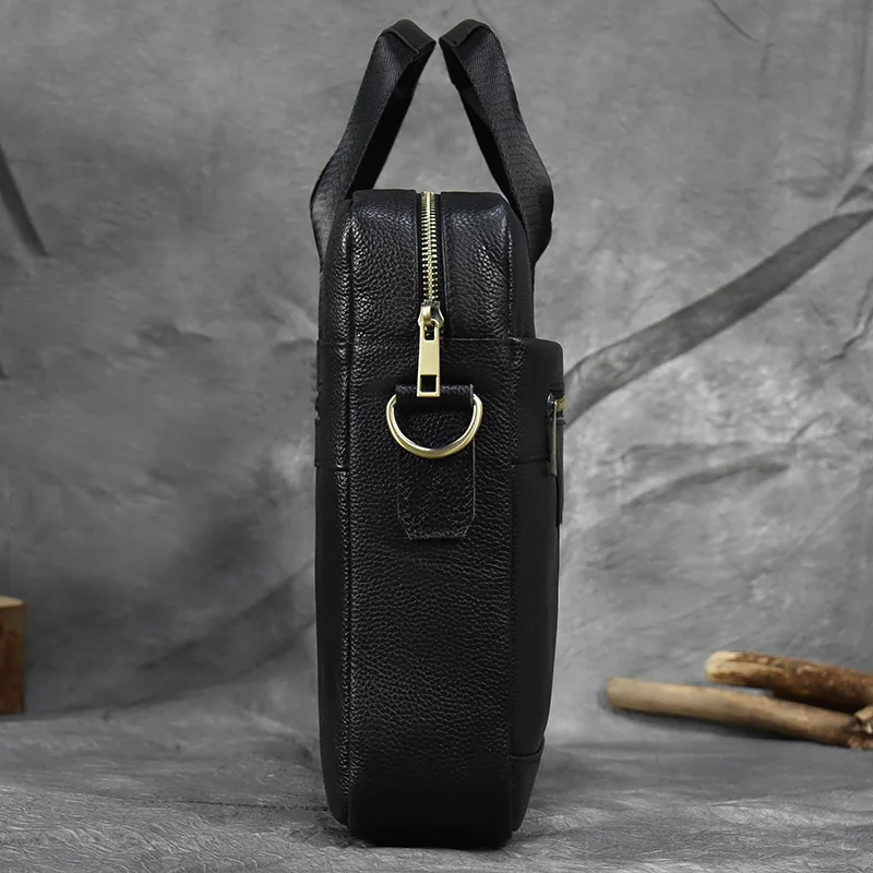 Luufan Genuine Leather Men's Business Handbag 15" Laptop Briefcase Bag Male A4 Document Shoulder Message Computer Bag Work Tote