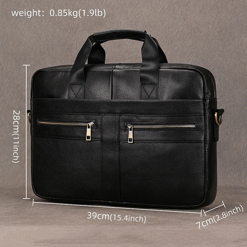 Luufan Genuine Leather Men's Business Handbag 15" Laptop Briefcase Bag Male A4 Document Shoulder Message Computer Bag Work Tote