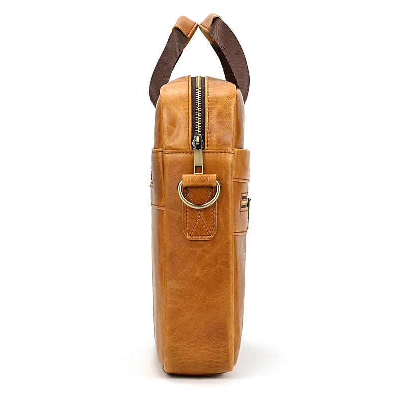 Luufan Genuine Leather Men's Business Handbag 15" Laptop Briefcase Bag Male A4 Document Shoulder Message Computer Bag Work Tote