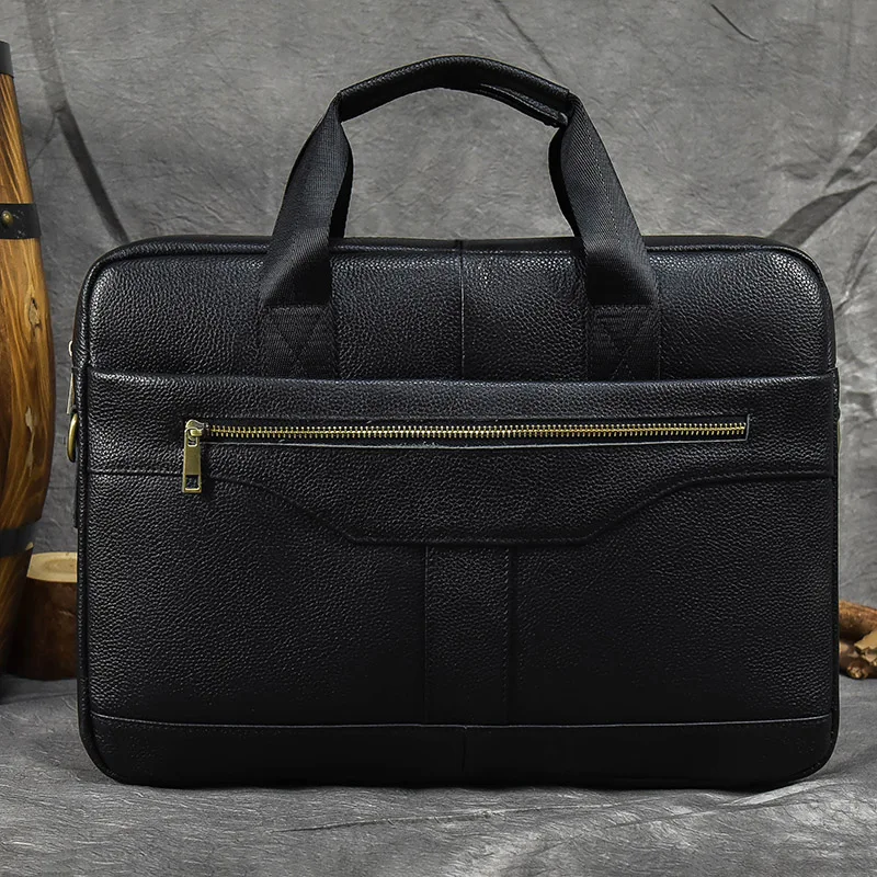 Luufan Genuine Leather Men's Business Handbag 15" Laptop Briefcase Bag Male A4 Document Shoulder Message Computer Bag Work Tote