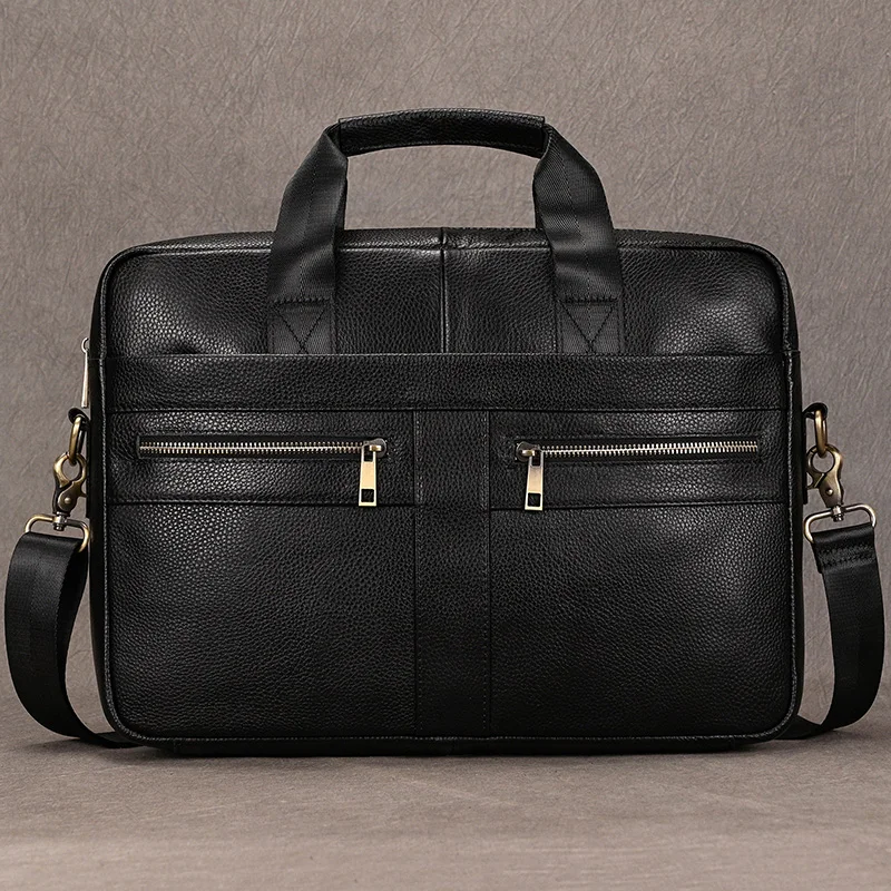 Luufan Genuine Leather Men's Business Handbag 15" Laptop Briefcase Bag Male A4 Document Shoulder Message Computer Bag Work Tote