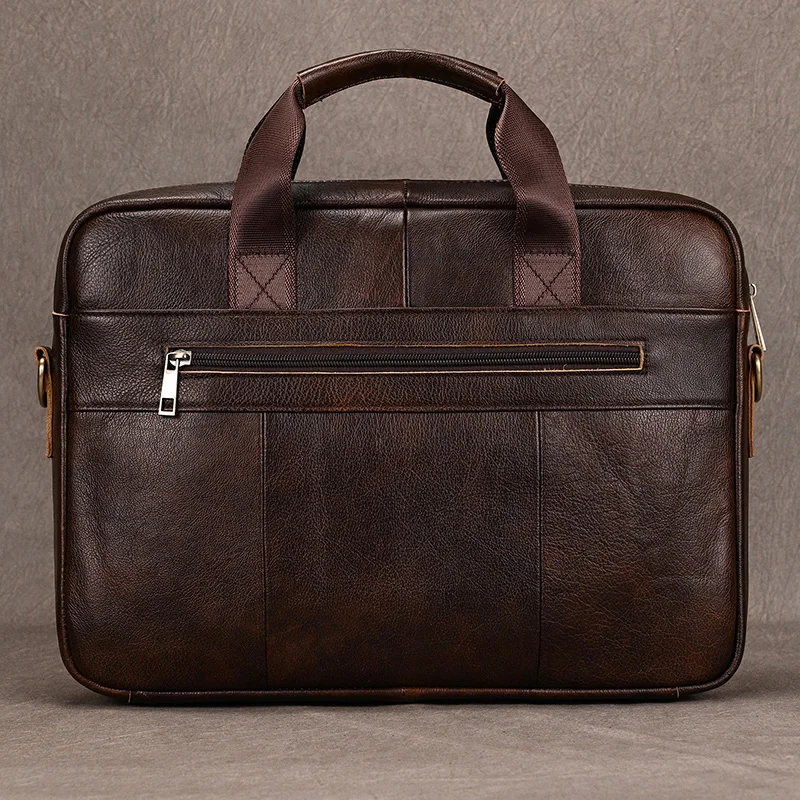 Luufan Genuine Leather Men's Business Handbag 15" Laptop Briefcase Bag Male A4 Document Shoulder Message Computer Bag Work Tote