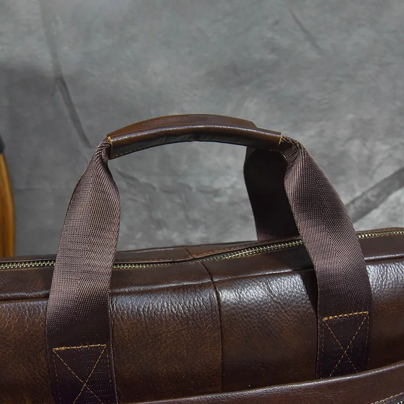 Luufan Genuine Leather Men's Business Handbag 15" Laptop Briefcase Bag Male A4 Document Shoulder Message Computer Bag Work Tote