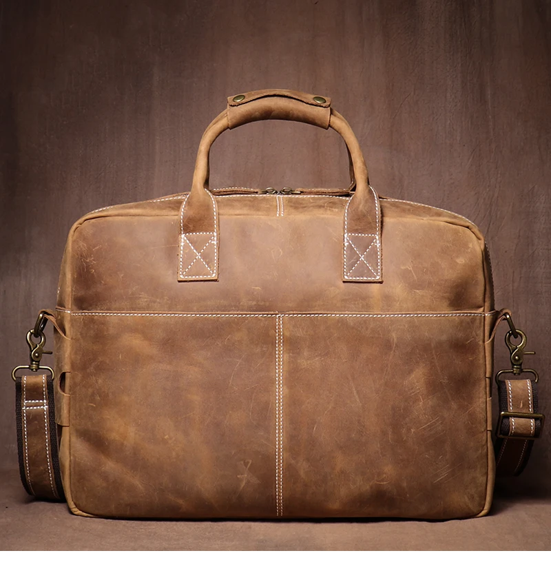 LUOKIR Vintage Crazy Horse Cowhide Handbag Men Leather Lawyer Briefcase Weekend Business Travel Computer Bag For 16 Inch Laptop