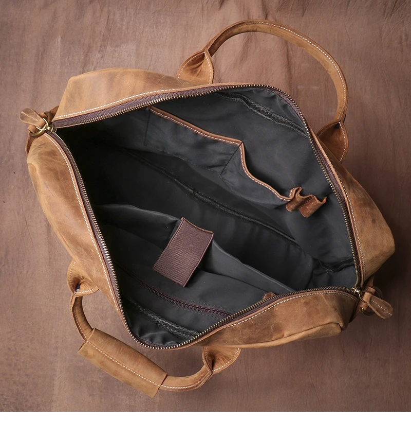 LUOKIR Vintage Crazy Horse Cowhide Handbag Men Leather Lawyer Briefcase Weekend Business Travel Computer Bag For 16 Inch Laptop