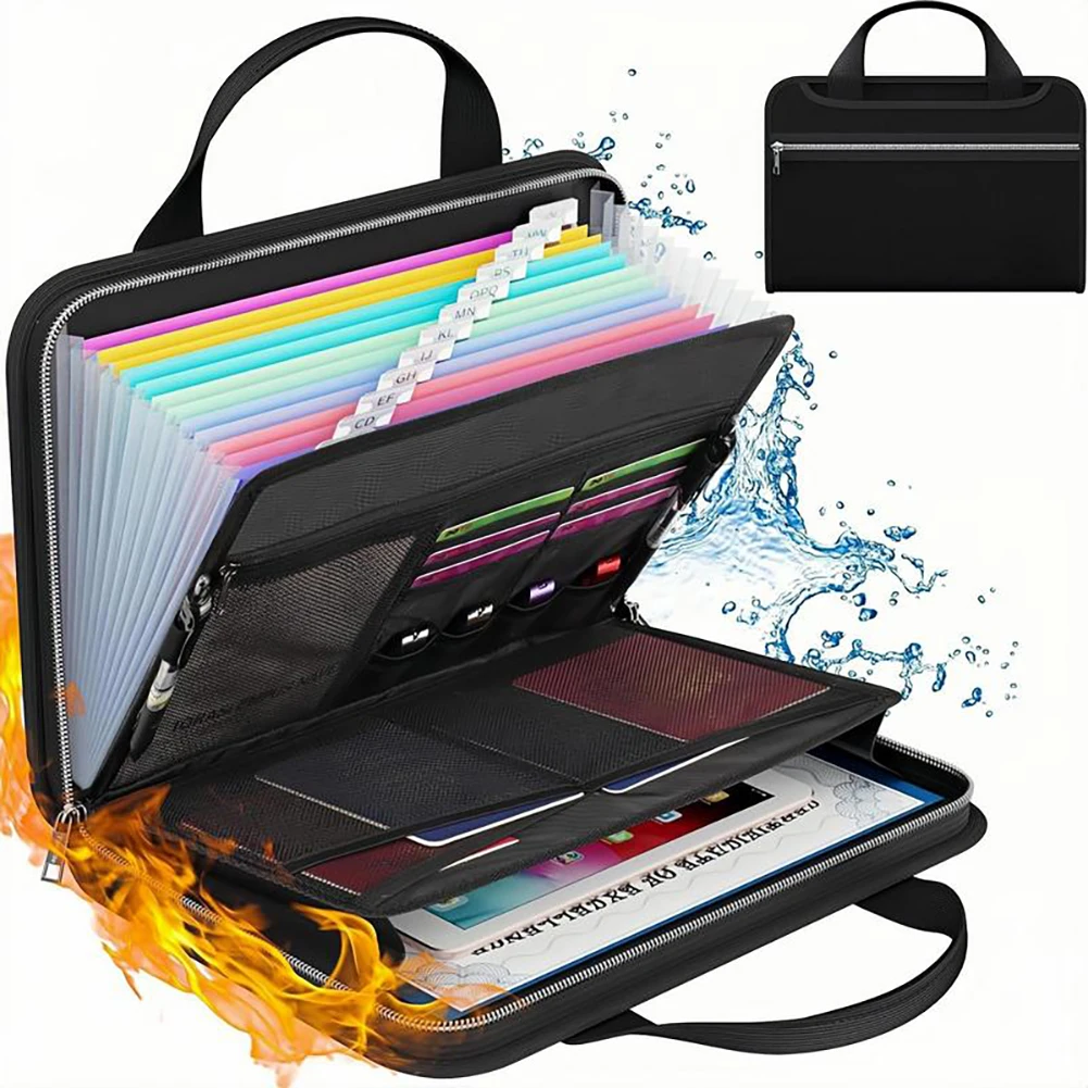 Large Capacity Fireproof Waterproof Document Bag Document Safe Storage Bag With Zipper Handheld File Organiser For Business